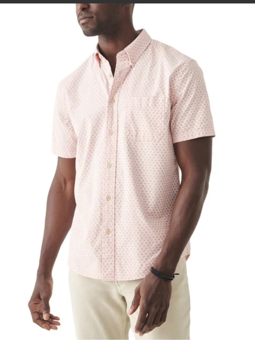 Faherty Short Sleeve Stretch Playa Shirt Rose Fish Scale Men's Size Large